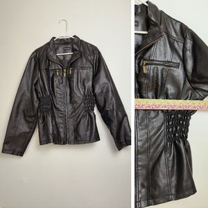 Faux Leather Jacket Smocked Waist Women's Plus Size 2X Black